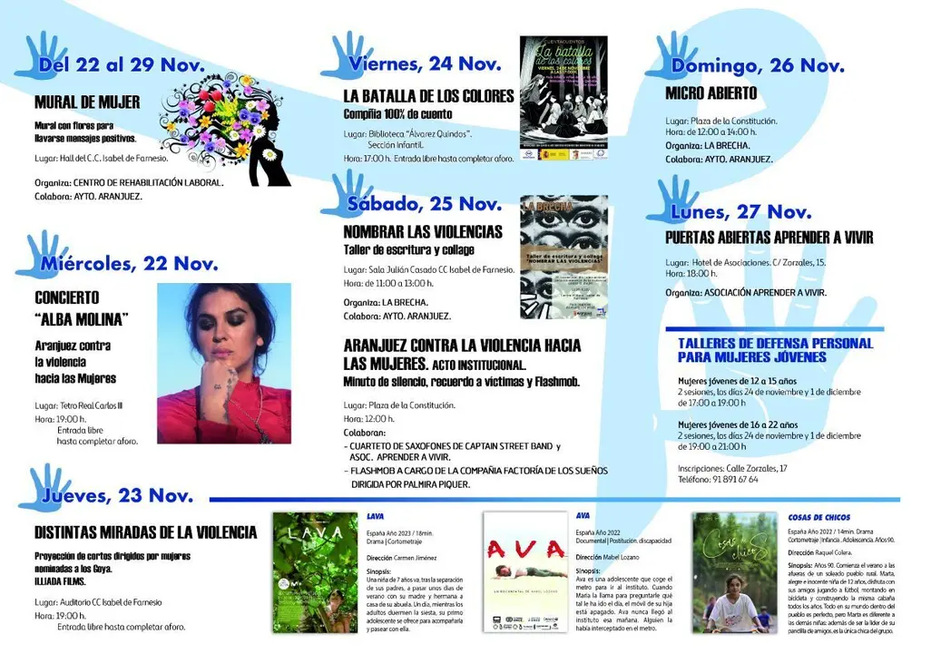 Cartel de actividades del 25N en Aranjuez