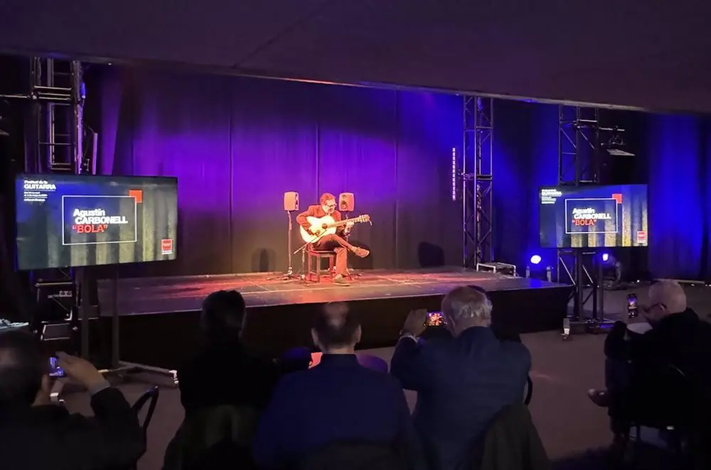 Se&ntilde;or sobre un escenario tocando la guitarra