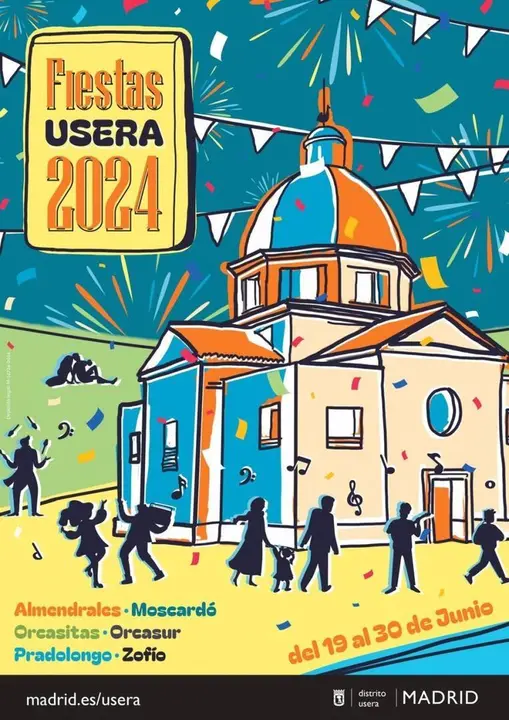 Cartel de fiestas con gente bailando