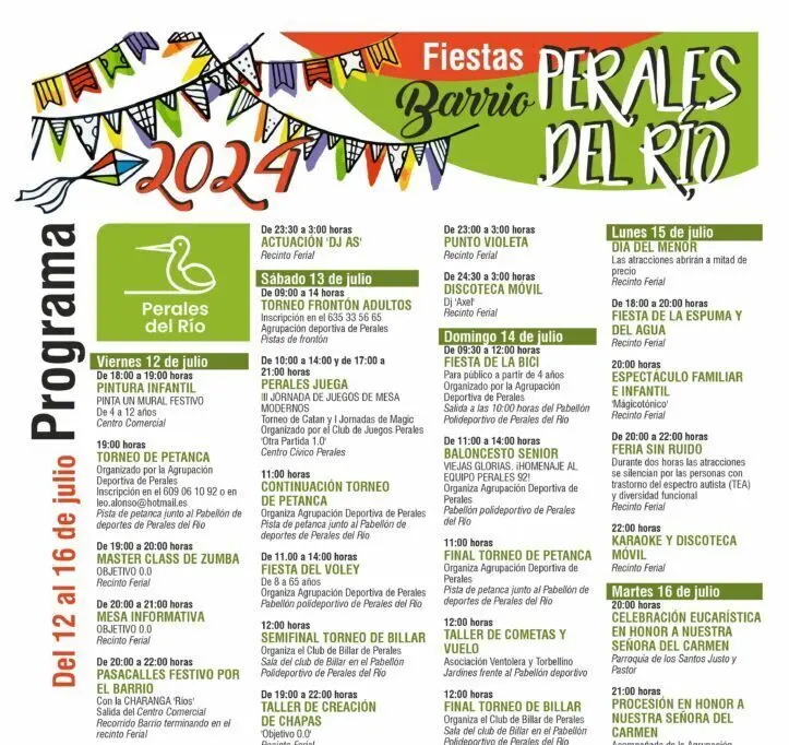 Programaci&oacute;n completa de las Fiestas de Perales del R&iacute;o, en Getafe. 