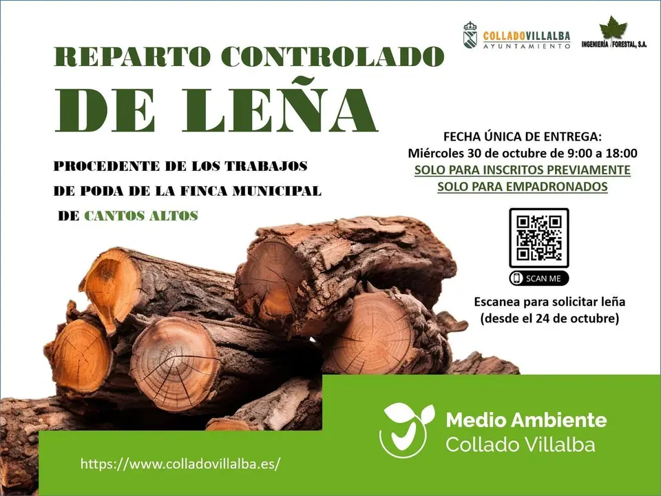Cartel del reparto controlado de le&ntilde;a organizado por el Ayuntamiento de Collado Villalba.