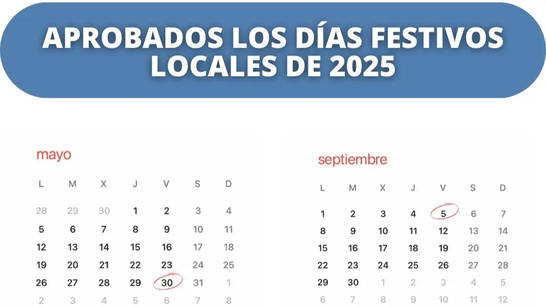 Calendario de mayo y septiembre de 2025 con los dos d&iacute;as festivos rodeados