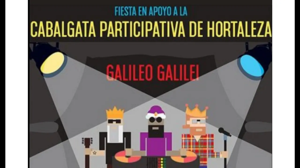 Cartel de la fiesta en apoyo a la Cabalgata Participativa de Hortaleza en la Sala Galileo.