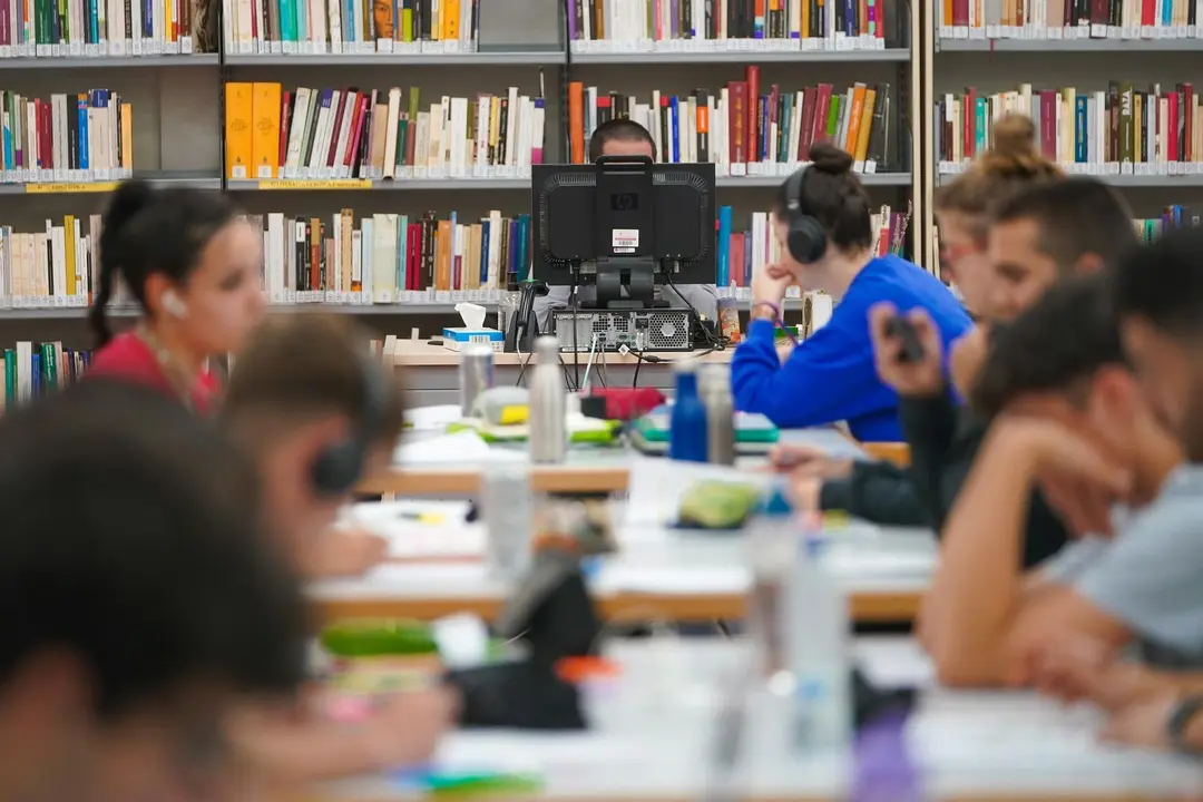 J&oacute;venes estudian en la Biblioteca p&uacute;blica Elena Fort&uacute;n, en Madrid.