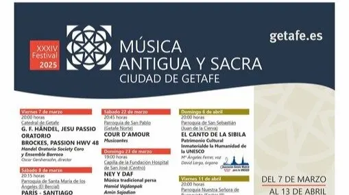 La XXXIV Edici&oacute;n del Festival de M&uacute;sica Antigua y Sacra de Getafe.