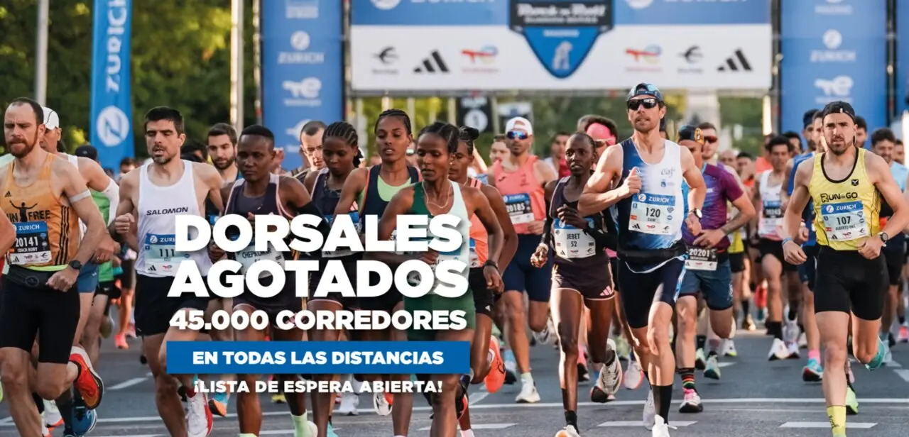 Cartel de la Zurich Rock&acute;n&acute;Roll Running Series Madrid que indica que los dorsales est&aacute;n agotados.
