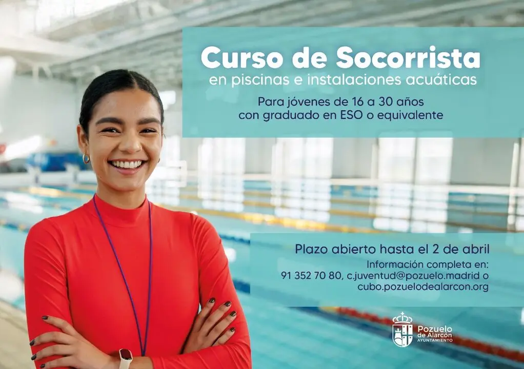 Cartel curso socorrismo pozuelo. Imagen del Ayuntamiento de Pozuelo de Alarc&oacute;n.