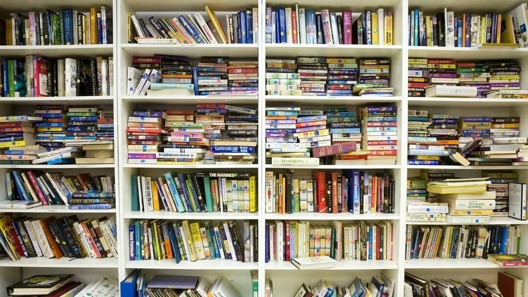 Estanter&iacute;a con libros. Imagen de archivo.
