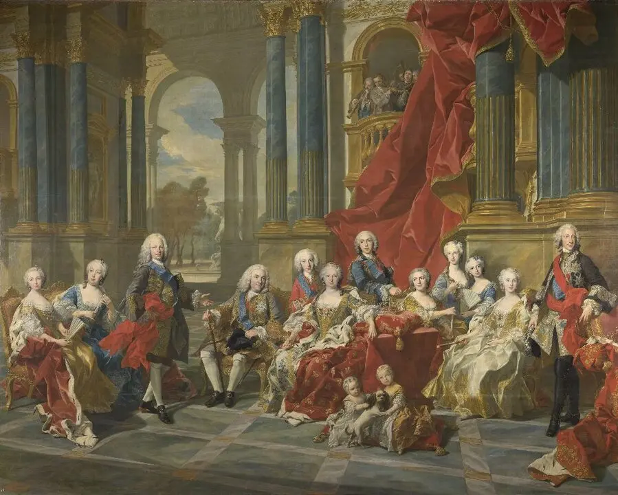 Obra de Louis-Michel van Loo.  La familia de Felipe V, 1743. Imagen de la Comunidad de Madrid.
