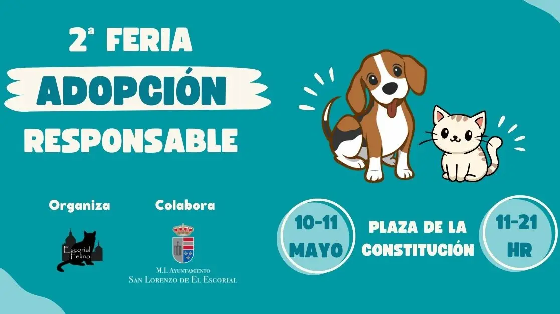 Cartel de la 'Feria de Adopci&oacute;n Responsable de San Lorenzo de El Escorial'.
