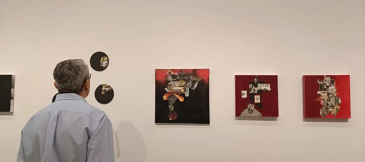 Un hombre visitando la exposici&oacute;n.