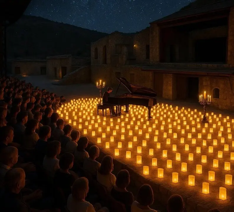 El pianista David G&oacute;mez durante una actuaci&oacute;n a la luz de las velas. Imagen de EP.