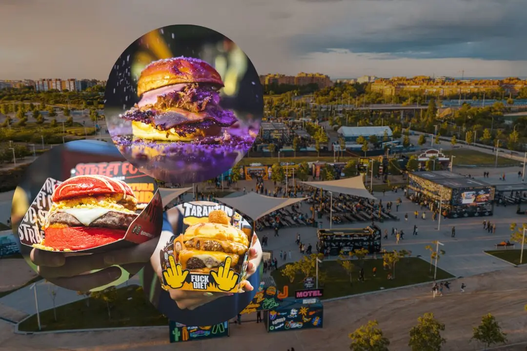 El recinto ferial de Legan&eacute;s con tres de las hamburguesas participantes.