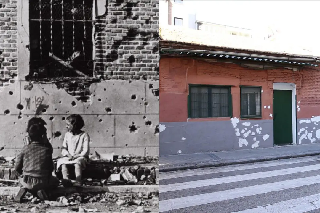La fotograf&iacute;a de Robert Capa y el lugar fotografiado en la actualidad. Im&aacute;genes de Diario de Madrid.