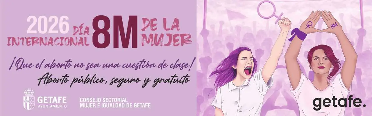 Cartel del 8M de Getafe. Imagen del consistorio.