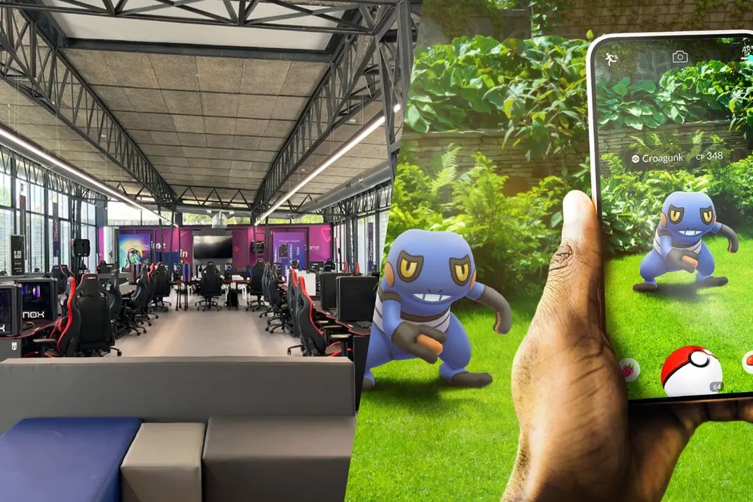 El E-sports Center de Madrid y un pok&eacute;mon en la app de Pok&eacute;mon Go. Im&aacute;genes del Ayuntamiento de Madrid y el Pok&eacute;mon Go.