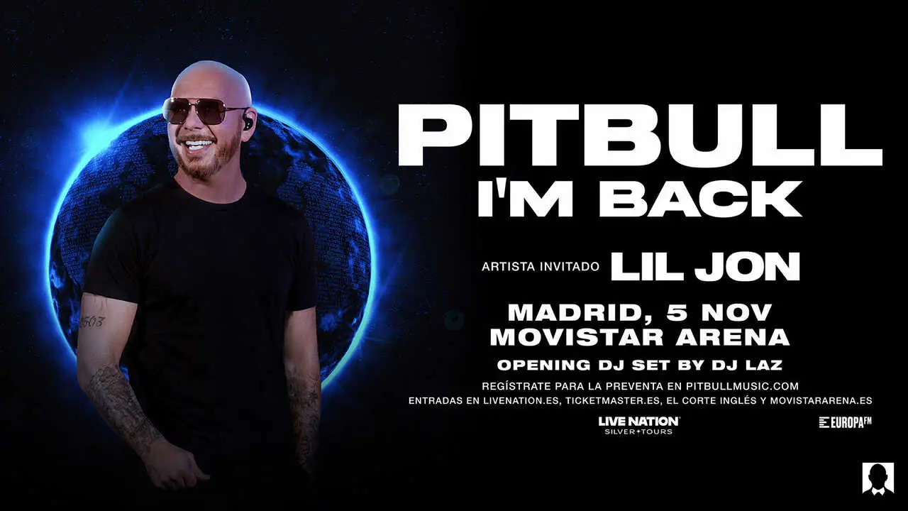 Cartel del concierto de Pitbull en Madrid. Fuente: Movistar Arena.