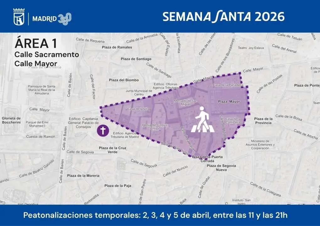 El Ayuntamiento blinda las procesiones peatonalizando siete &aacute;reas del entorno de parroquias en Centro y Salamanca. Imagen del Ayuntamiento de Madrid.