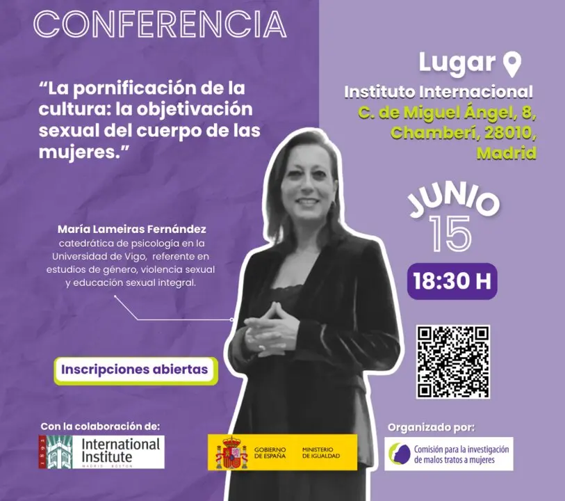 Cartel de la conferencia 'La pornificaci&oacute;n de la cultura: la objetivaci&oacute;n sexual del cuerpo de las mujeres'.