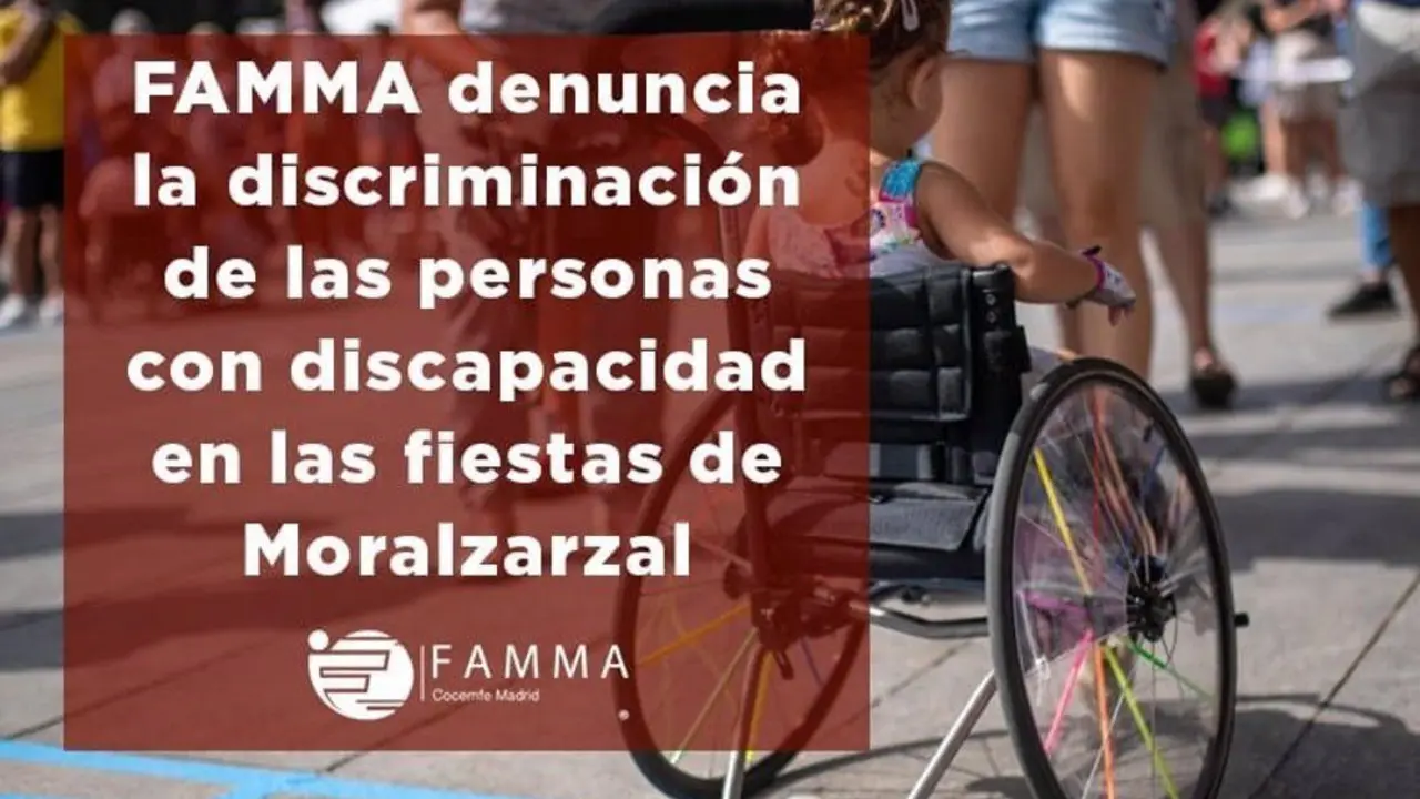 16/09/2022 FAMMA denuncia "discriminaci&oacute;n" a las personas con discapacidad en las fiestas de Moralzarzal.

La Federaci&oacute;n de Asociaciones de Personas con Discapacidad F&iacute;sica y Org&aacute;nica de la Comunidad de Madrid, (FAMMA Cocemfe Madrid) quiere denunciar la "discriminaci&oacute;n" a las personas con discapacidad por parte del Ayuntamiento de Moralzarzal en sus fiestas patronales "por aplicar como una medida de seguridad que las personas con movilidad reducida no acudan a estos recintos".

ESPA&Ntilde;A EUROPA MADRID SOCIEDAD
FAMMA