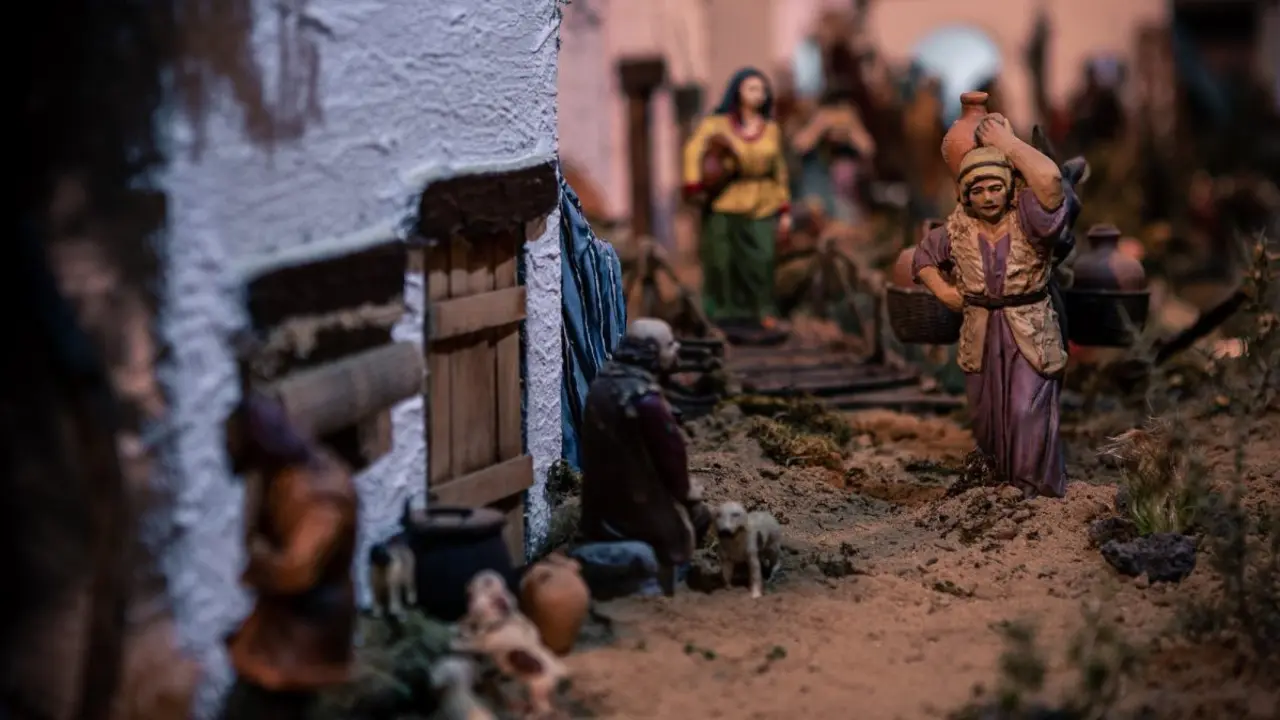 Typical decorative figures of traditional in Christmas of the portal of Belen