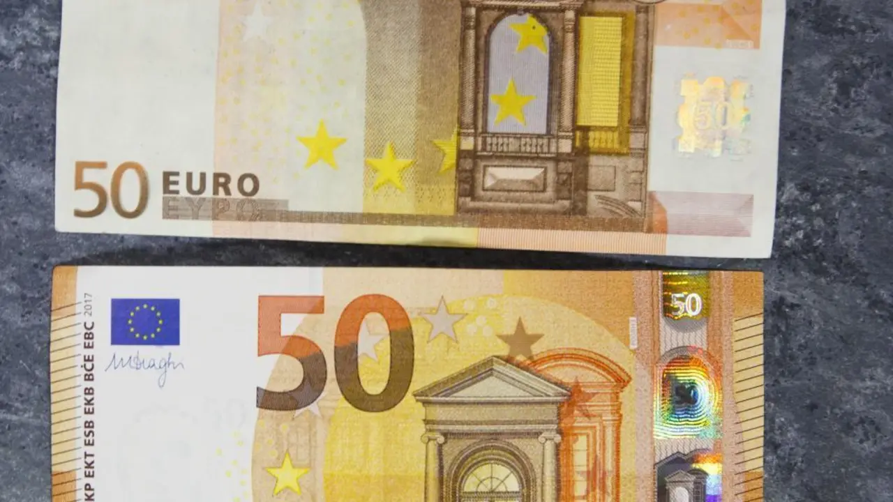 Billete verdadero y billete falso de 50 euros