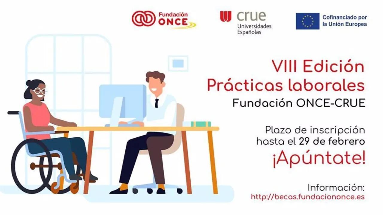 Cartel de las 41 becas de pr&aacute;cticas universitarias que ofrece Madrid a personas con discapacidad