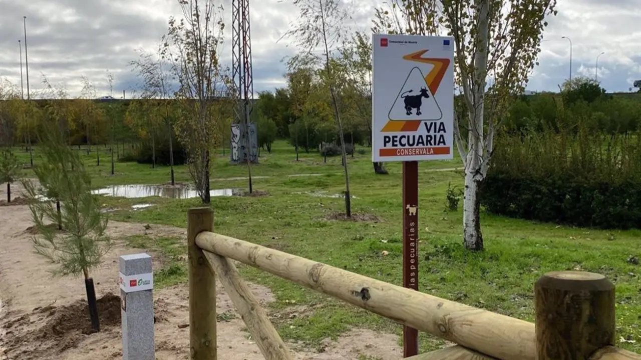 Cartel de V&iacute;a Pecuaria en una zona verde