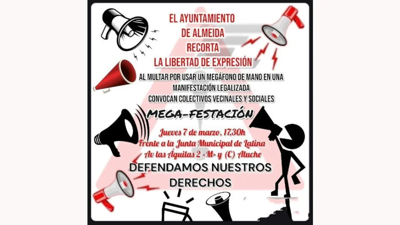 Cartel de la protesta ante la Junta de Latina