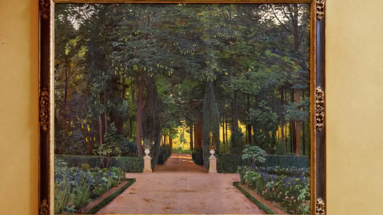Paisaje con monta&ntilde;as, palacio y jard&iacute;n, de Lucas Van Gassel
