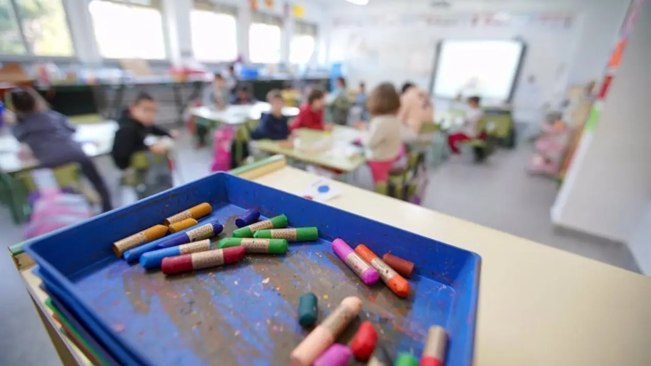 Aula de Infantil con una caja con ceras Manley