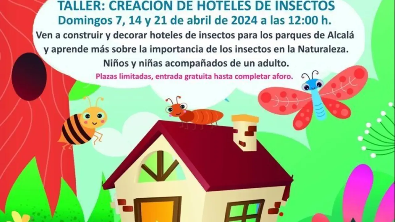 Cartel del taller en Alcal&aacute; sobre la creaci&oacute;n de hoteles de insectos