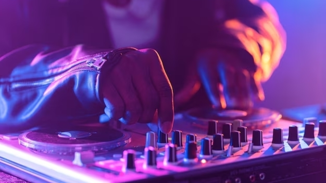 Persona juganco con una mesa de mezclas de DJ