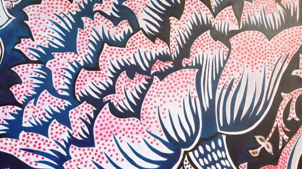 Cuadro pintado de rosa y azul