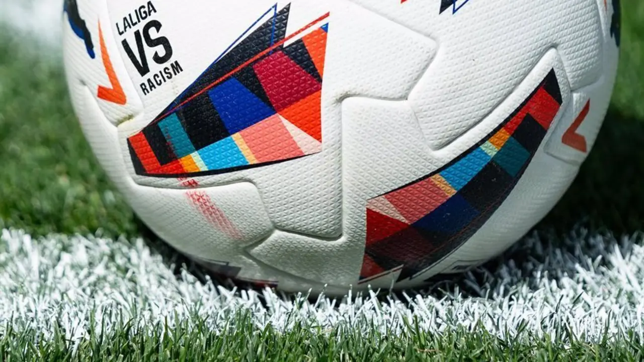 Bal&oacute;n de f&uacute;tbol sobre un campo de f&uacute;tbol