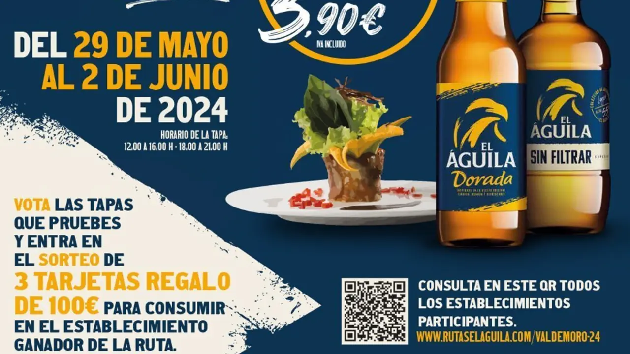 Cartel de la ruta de la tapa de Valdemoro con la cerveza Ell &Aacute;guila