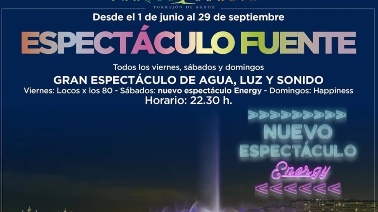 El espect&aacute;culo de agua, luz y sonido de la Fuente del Parque Europa de Torrej&oacute;n regresa otro verano m&aacute;s
