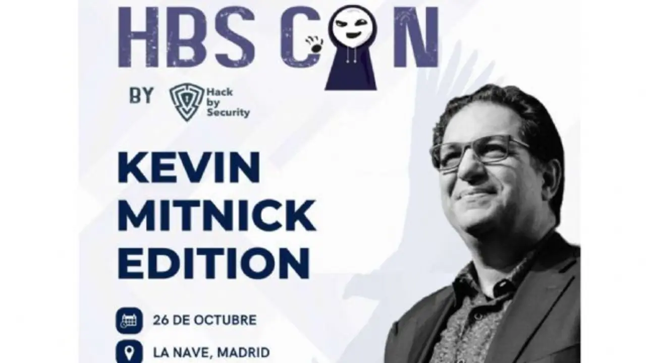 Panfleto publicitario del evento con las informaciones mas relevantes y con la fotograf&iacute;a de Kevin Mitsnick en portada
