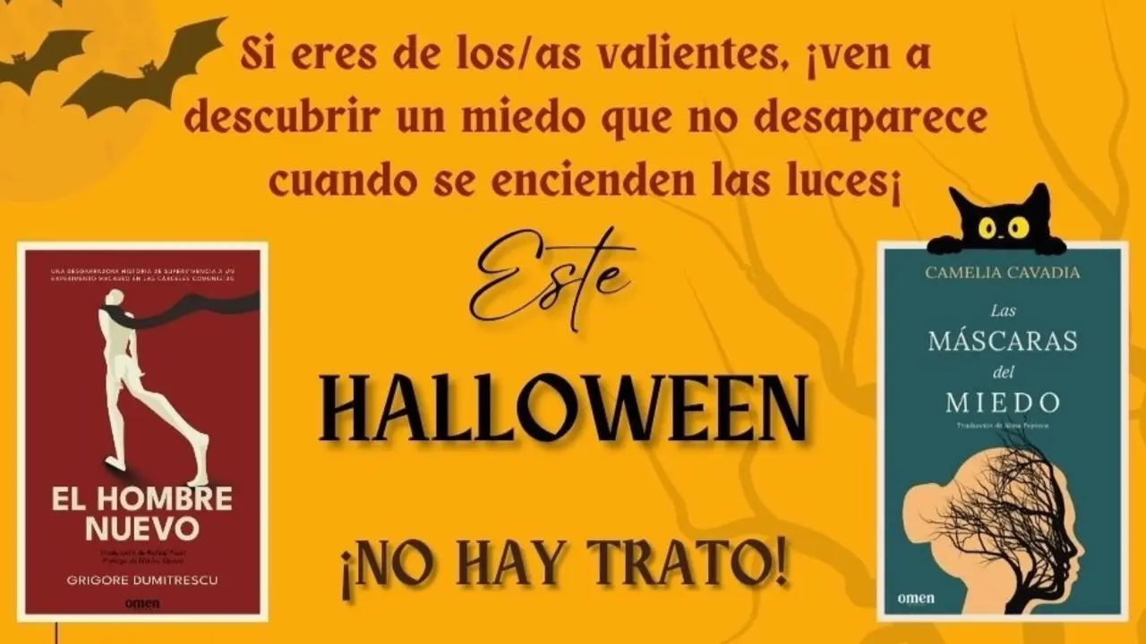 P&oacute;ster oficial de 'Este Halloween no hay trato' con las portadas de 'El hombre nuevo' y 'Las m&aacute;scaras de miedo'