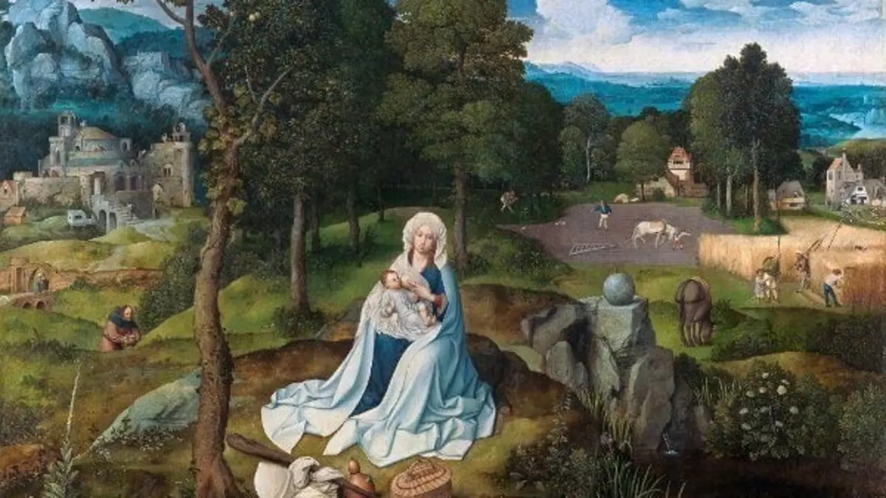 Detalle De Descanso En La Huida A Egipto De Patinir. Museo Nacional Del Prado.
