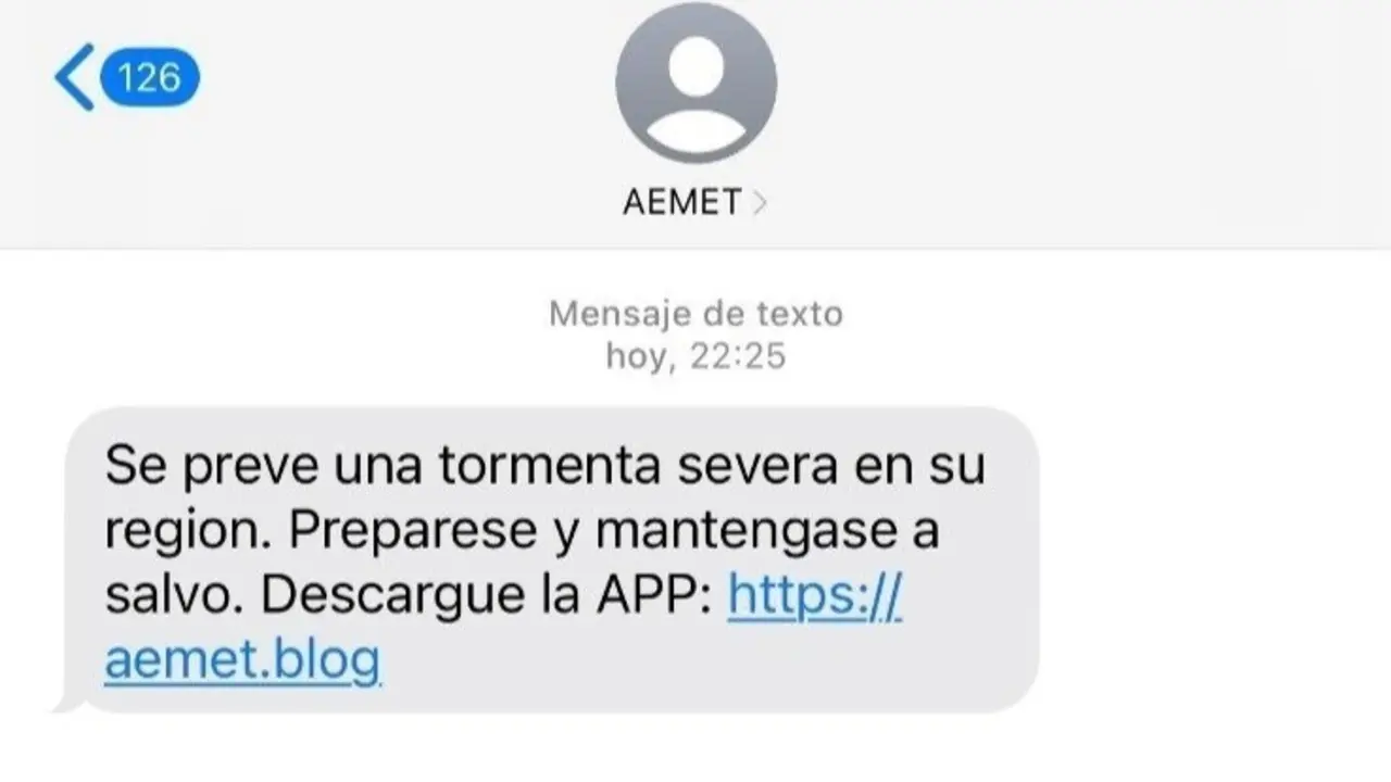 Mensaje que se manda en nombre de la AEMET para realizar una estafa.
