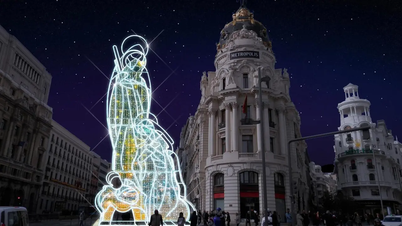 Archivo - Nacimiento luminoso en la confluencia de la calle Alcal&aacute; con la Gran V&iacute;a.