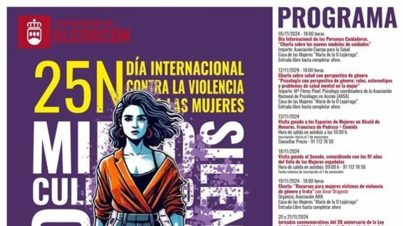 Programaci&oacute;n con motivo del D&iacute;a Internacional de la Eliminaci&oacute;n de la Violencia contra las Mujeres del 25 de noviembre en Alcorc&oacute;n.