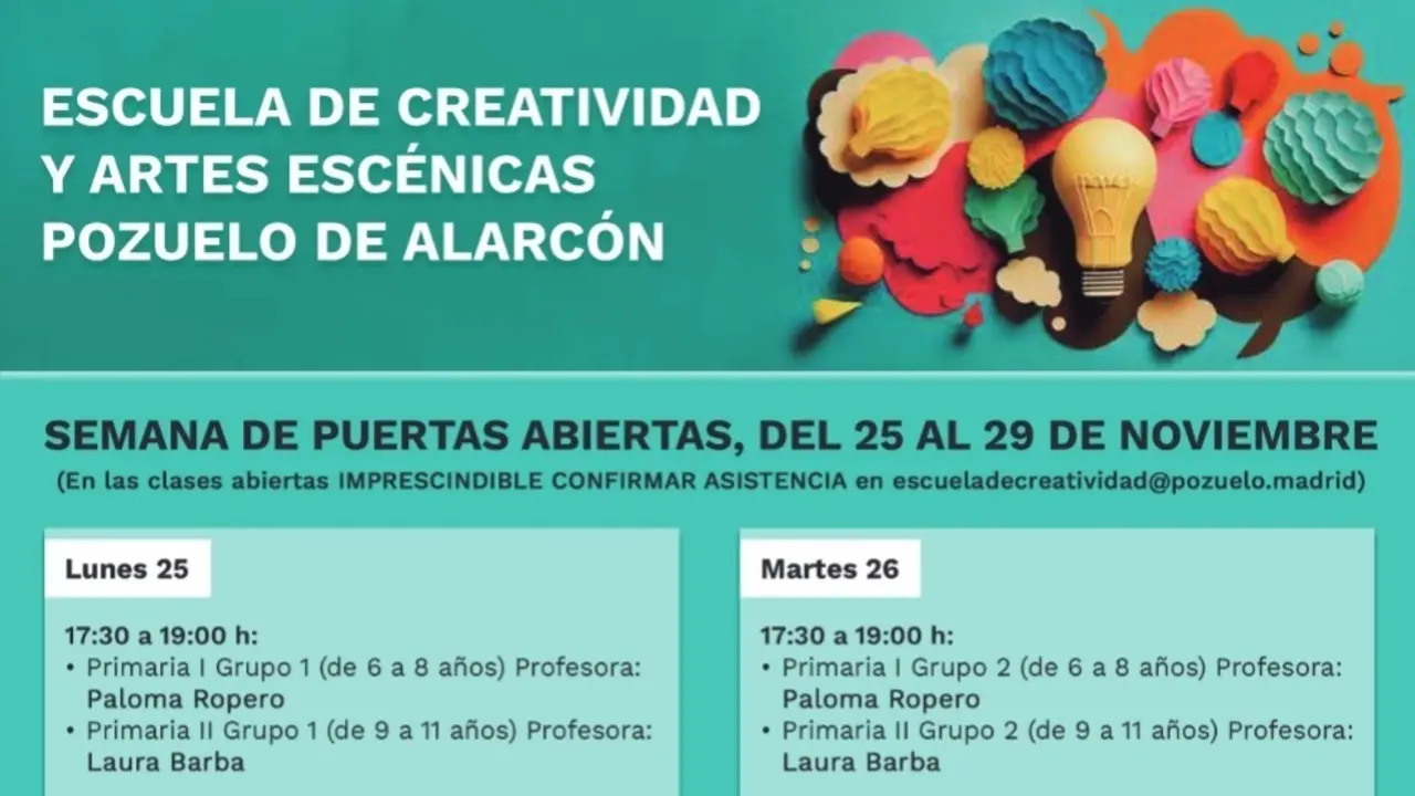 Cartel promocional de la Escuela de Creatividad y artes esc&eacute;nicas de Pozuelo de Alarc&oacute;n.