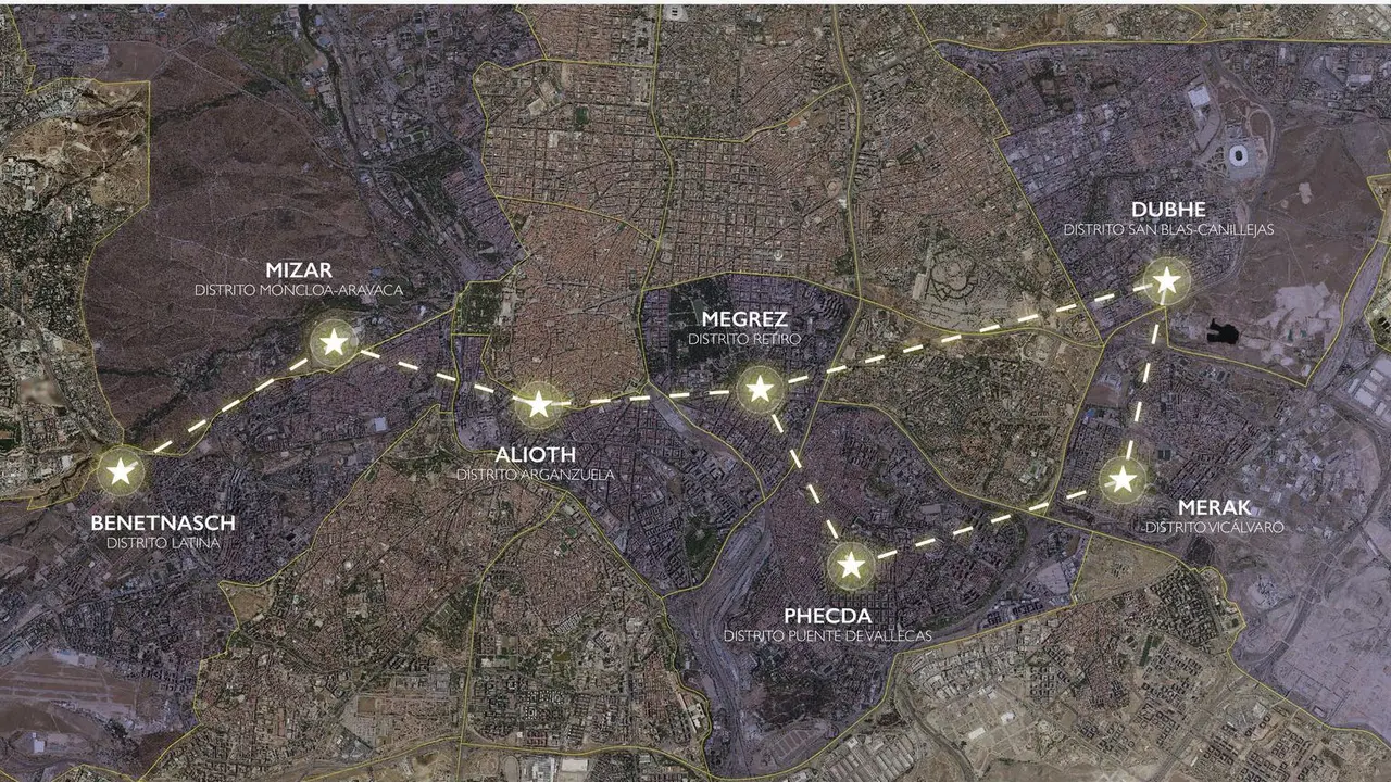 Vista a&eacute;rea de las localizaciones de las siete fuentes ornamentales.
