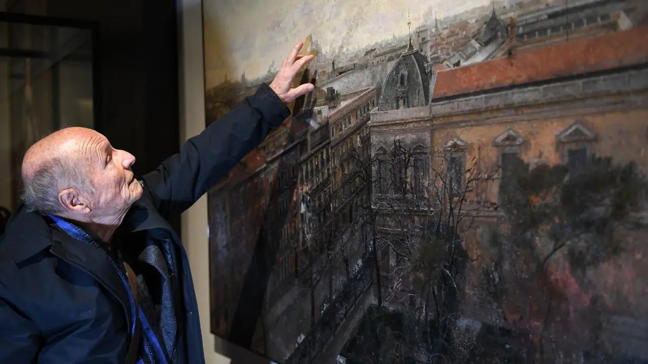 El pintor, Antonio L&oacute;pez, durante la presentaci&oacute;n de la obra &lsquo;Vista de Madrid.