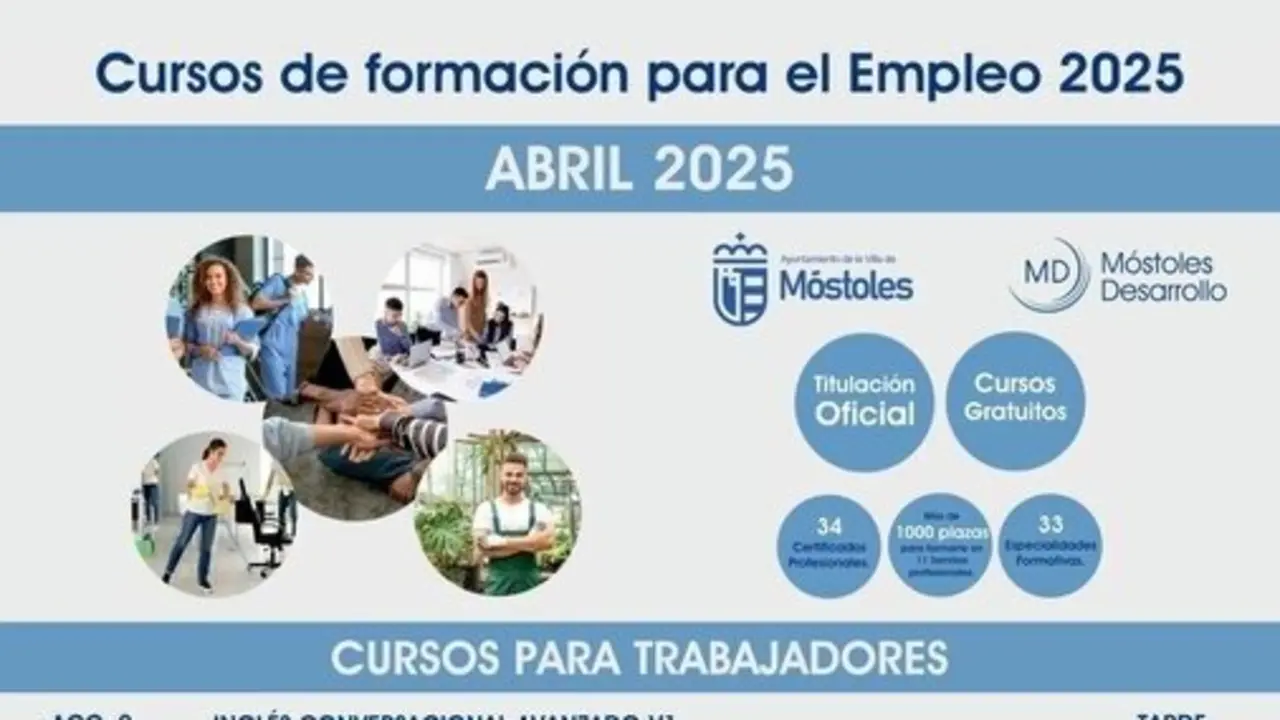 Cartel de los cursos gratuitos de M&oacute;stoles.