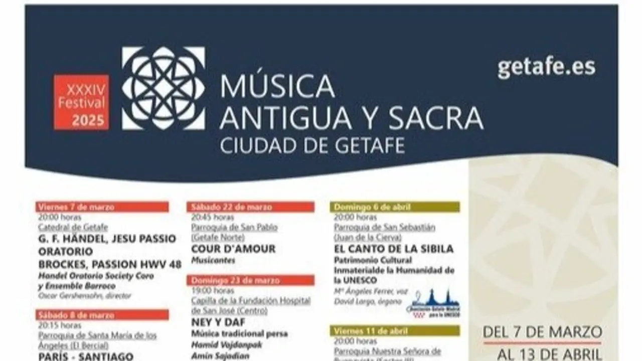La XXXIV Edici&oacute;n del Festival de M&uacute;sica Antigua y Sacra de Getafe.
