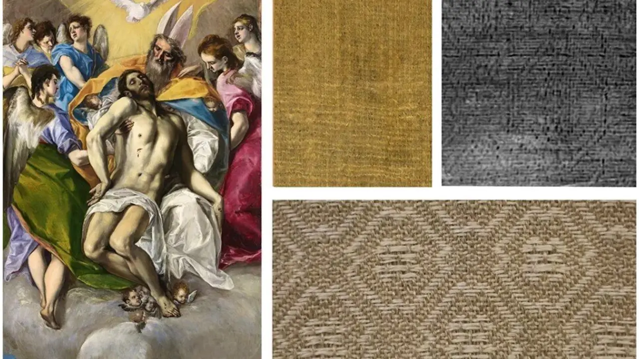 'La Trinidad de El Greco'. Detalles del lienzo de reentelado y del tejido original.