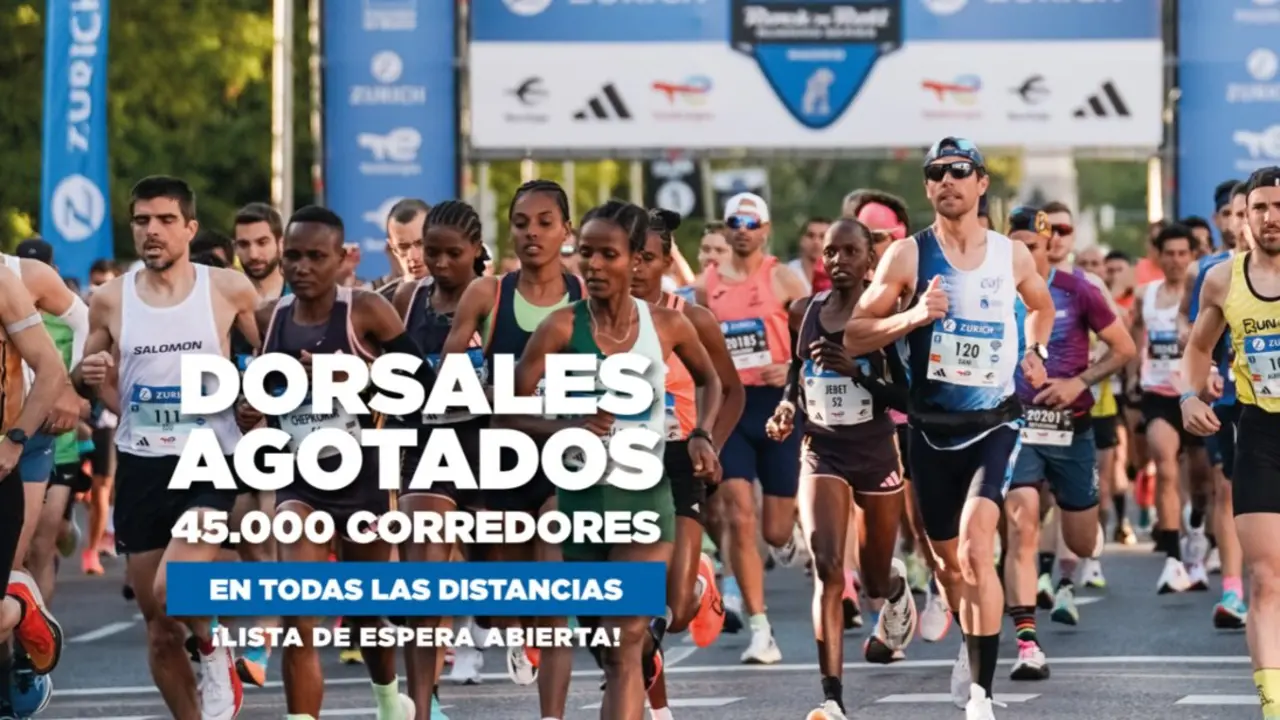 Cartel de la Zurich Rock&acute;n&acute;Roll Running Series Madrid que indica que los dorsales est&aacute;n agotados.